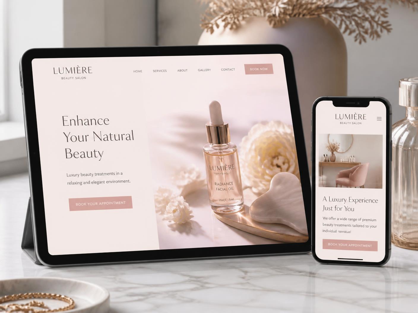 Luxe Beauty Salon website homepage preview